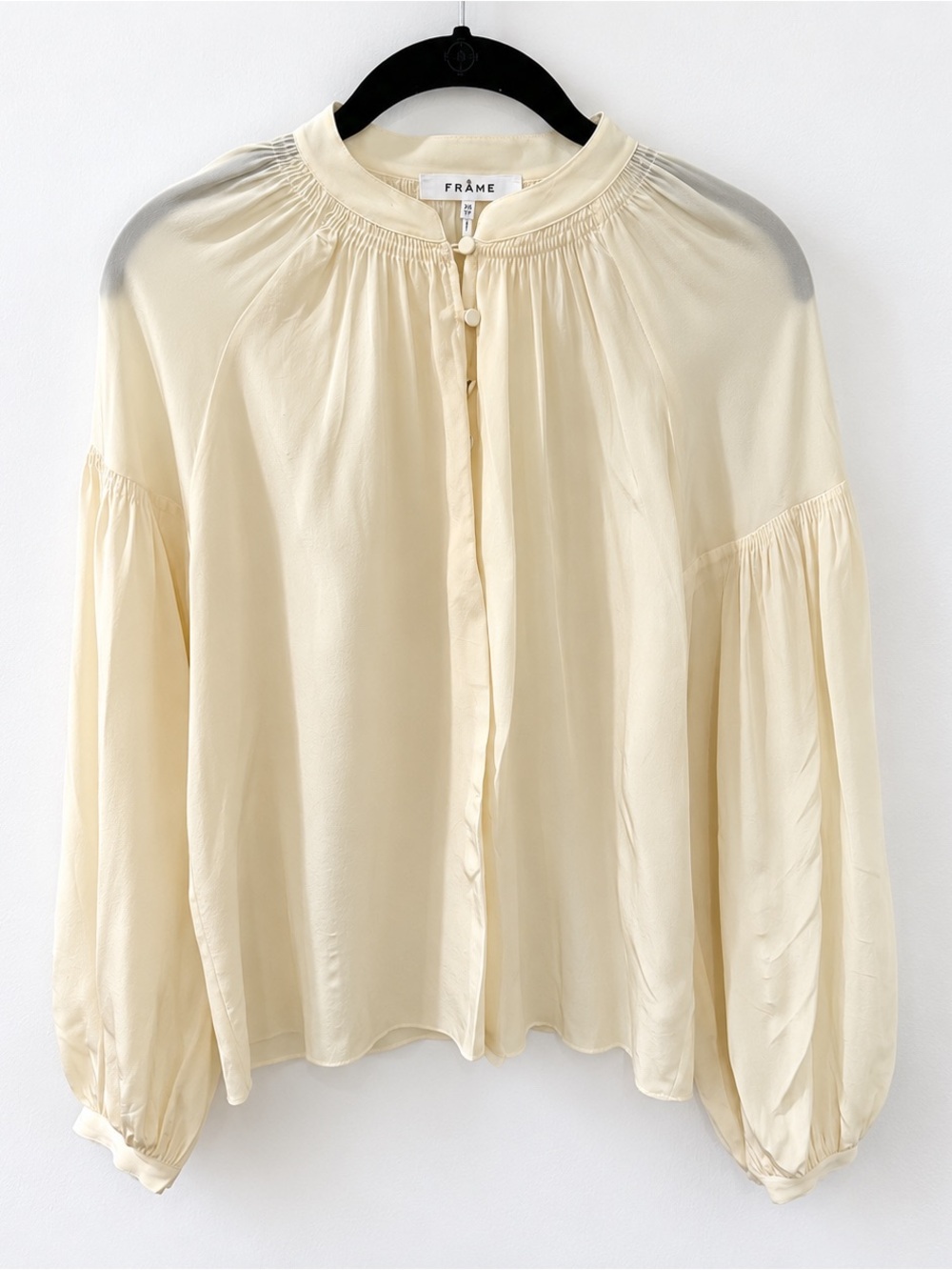 FRAME Cream Gathered Silk Balloon Sleeve Blouse - Size XS Like New